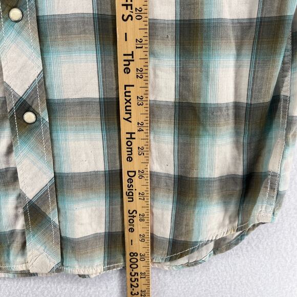LUCKY BRAND Shirt Mens M Plaid Pearl Snap Front Western Double Layer Cotton Gray - Picture 14 of 15